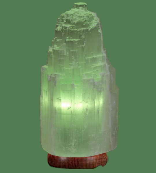 Selenite Lamp Jumbo Green (White crystal with green bulb) 17"